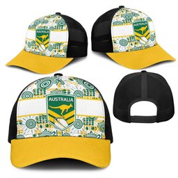 Australia Rugby Kangaroo Mesh Trucker Cap White Aboriginal Dot Geometry