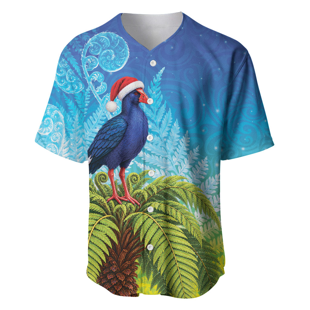 New Zealand Christmas Baseball Jersey Pukeko With Ponga Tree Silver Fern