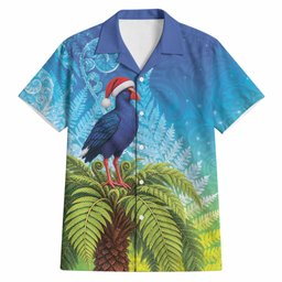 New Zealand Christmas Hawaiian Shirt Pukeko With Ponga Tree Silver Fern