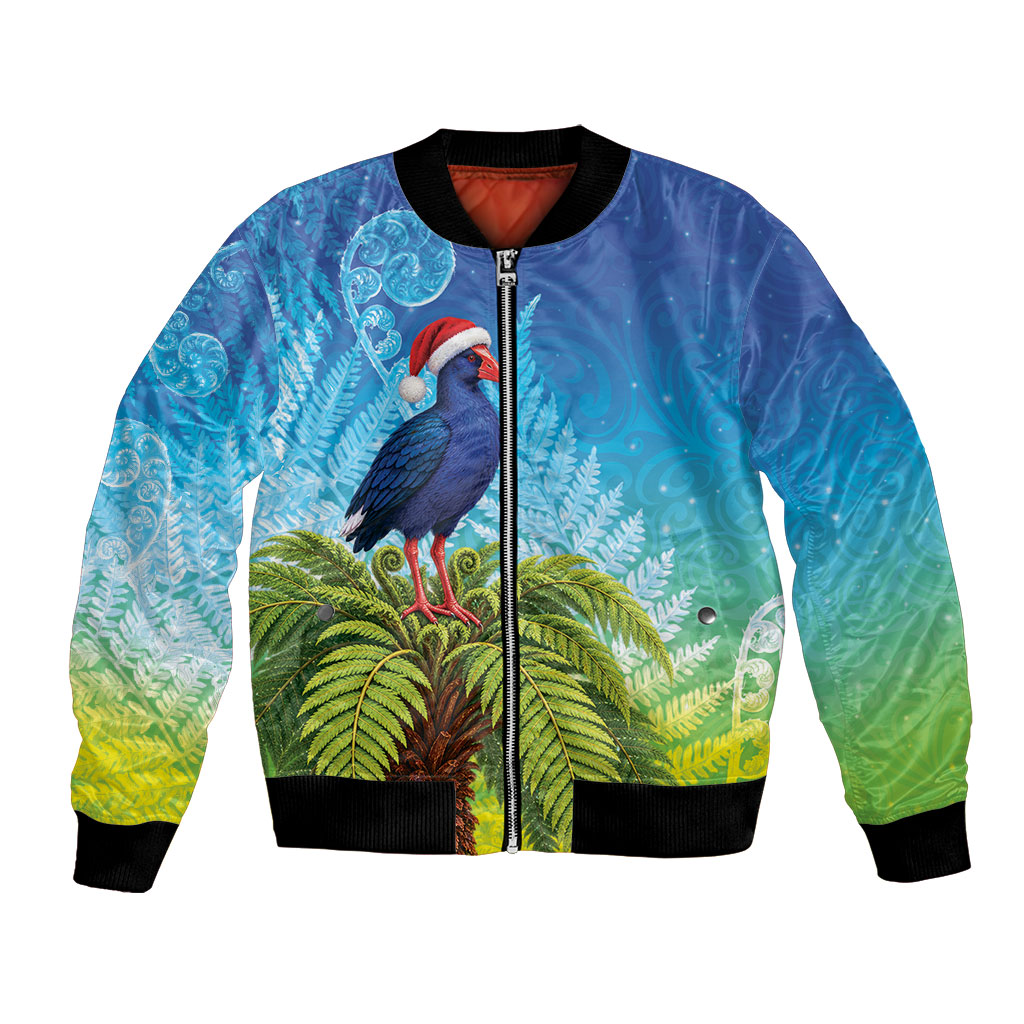 New Zealand Christmas Bomber Jacket Pukeko With Ponga Tree Silver Fern