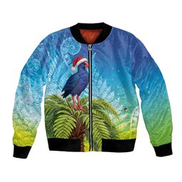 New Zealand Christmas Bomber Jacket Pukeko With Ponga Tree Silver Fern