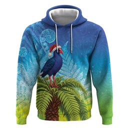 New Zealand Christmas Hoodie Pukeko With Ponga Tree Silver Fern