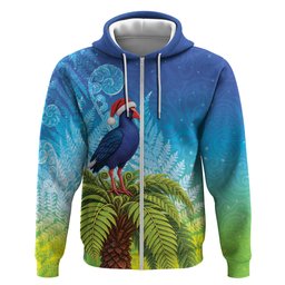 New Zealand Christmas Hoodie Pukeko With Ponga Tree Silver Fern
