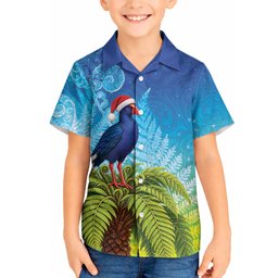 New Zealand Christmas Hawaiian Shirt Pukeko With Ponga Tree Silver Fern