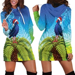 New Zealand Christmas Hoodie Dress Pukeko With Ponga Tree Silver Fern