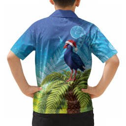 New Zealand Christmas Hawaiian Shirt Pukeko With Ponga Tree Silver Fern
