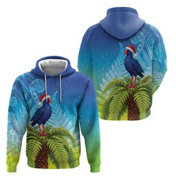 New Zealand Christmas Hoodie Pukeko With Ponga Tree Silver Fern