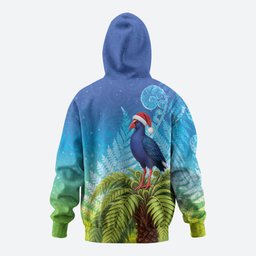 New Zealand Christmas Hoodie Pukeko With Ponga Tree Silver Fern