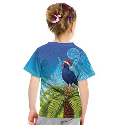 New Zealand Christmas Kid T Shirt Pukeko With Ponga Tree Silver Fern