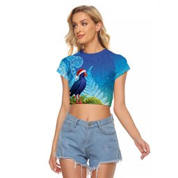 New Zealand Christmas Raglan Cropped T Shirt Pukeko With Ponga Tree Silver Fern