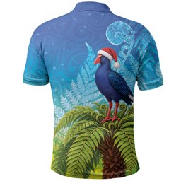 New Zealand Christmas Polo Shirt Pukeko With Ponga Tree Silver Fern