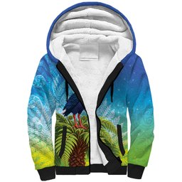 New Zealand Christmas Sherpa Hoodie Pukeko With Ponga Tree Silver Fern