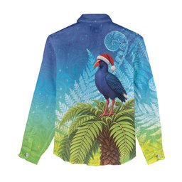 New Zealand Christmas Women Casual Shirt Pukeko With Ponga Tree Silver Fern