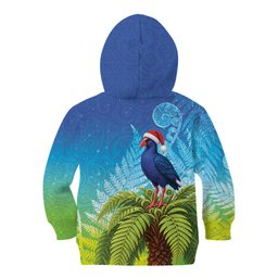 New Zealand Christmas Kid Hoodie Pukeko With Ponga Tree Silver Fern