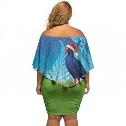 New Zealand Christmas Off Shoulder Short Dress Pukeko With Ponga Tree Silver Fern