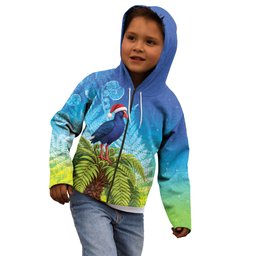 New Zealand Christmas Kid Hoodie Pukeko With Ponga Tree Silver Fern