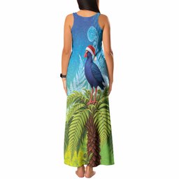 New Zealand Christmas Tank Maxi Dress Pukeko With Ponga Tree Silver Fern
