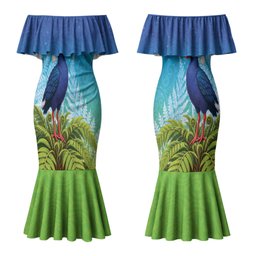 New Zealand Christmas Couples Matching Mermaid Dress and Hawaiian Shirt Pukeko With Ponga Tree Silver Fern