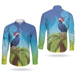 New Zealand Christmas Couples Matching Long Sleeve Bodycon Dress and Long Sleeve Button Shirt Pukeko With Ponga Tree Silver Fern