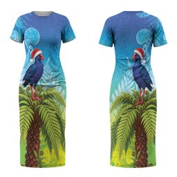 New Zealand Christmas Couples Matching Short Sleeve Bodycon Dress and Long Sleeve Button Shirt Pukeko With Ponga Tree Silver Fern