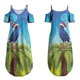 New Zealand Christmas Couples Matching Summer Maxi Dress and Long Sleeve Button Shirt Pukeko With Ponga Tree Silver Fern