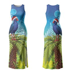 New Zealand Christmas Couples Matching Tank Maxi Dress and Long Sleeve Button Shirt Pukeko With Ponga Tree Silver Fern