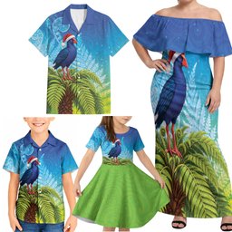 New Zealand Christmas Family Matching Off Shoulder Maxi Dress and Hawaiian Shirt Pukeko With Ponga Tree Silver Fern