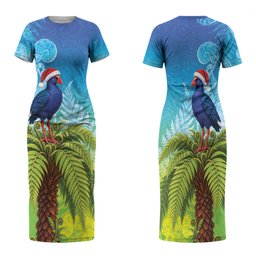 New Zealand Christmas Family Matching Short Sleeve Bodycon Dress and Hawaiian Shirt Pukeko With Ponga Tree Silver Fern