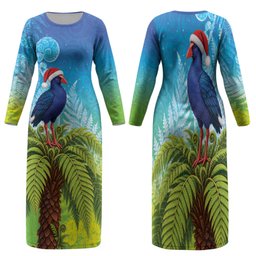 New Zealand Christmas Family Matching Long Sleeve Bodycon Dress and Hawaiian Shirt Pukeko With Ponga Tree Silver Fern