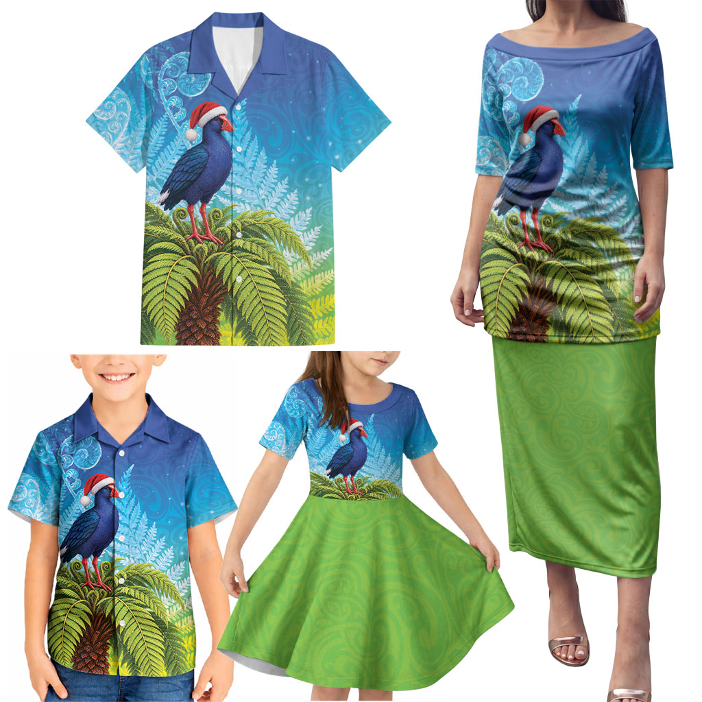 New Zealand Christmas Family Matching Puletasi and Hawaiian Shirt Pukeko With Ponga Tree Silver Fern