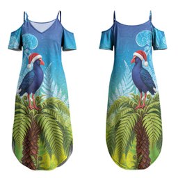 New Zealand Christmas Family Matching Summer Maxi Dress and Hawaiian Shirt Pukeko With Ponga Tree Silver Fern