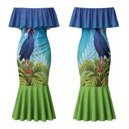 New Zealand Christmas Family Matching Mermaid Dress and Hawaiian Shirt Pukeko With Ponga Tree Silver Fern