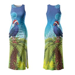 New Zealand Christmas Family Matching Tank Maxi Dress and Hawaiian Shirt Pukeko With Ponga Tree Silver Fern