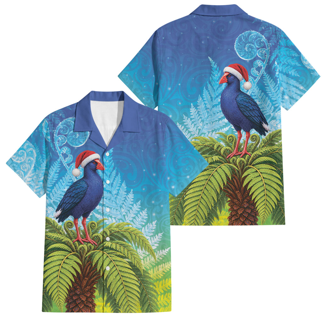 New Zealand Christmas Family Matching Tank Maxi Dress and Hawaiian Shirt Pukeko With Ponga Tree Silver Fern