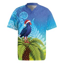 New Zealand Christmas Rugby Jersey Pukeko With Ponga Tree Silver Fern