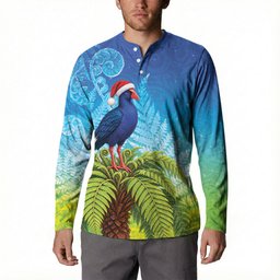 New Zealand Christmas Button Sweatshirt Pukeko With Ponga Tree Silver Fern