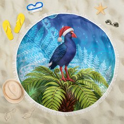 New Zealand Christmas Beach Blanket Pukeko With Ponga Tree Silver Fern