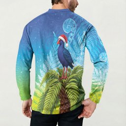 New Zealand Christmas Button Sweatshirt Pukeko With Ponga Tree Silver Fern