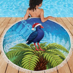 New Zealand Christmas Beach Blanket Pukeko With Ponga Tree Silver Fern
