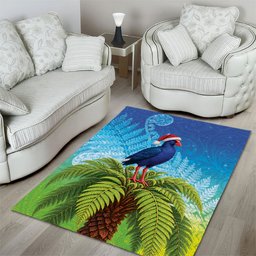 New Zealand Christmas Area Rug Pukeko With Ponga Tree Silver Fern