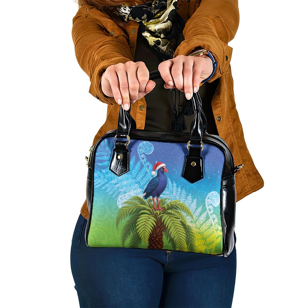 New Zealand Christmas Shoulder Handbag Pukeko With Ponga Tree Silver Fern