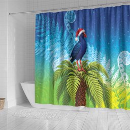 New Zealand Christmas Shower Curtain Pukeko With Ponga Tree Silver Fern