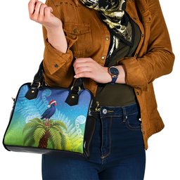New Zealand Christmas Shoulder Handbag Pukeko With Ponga Tree Silver Fern