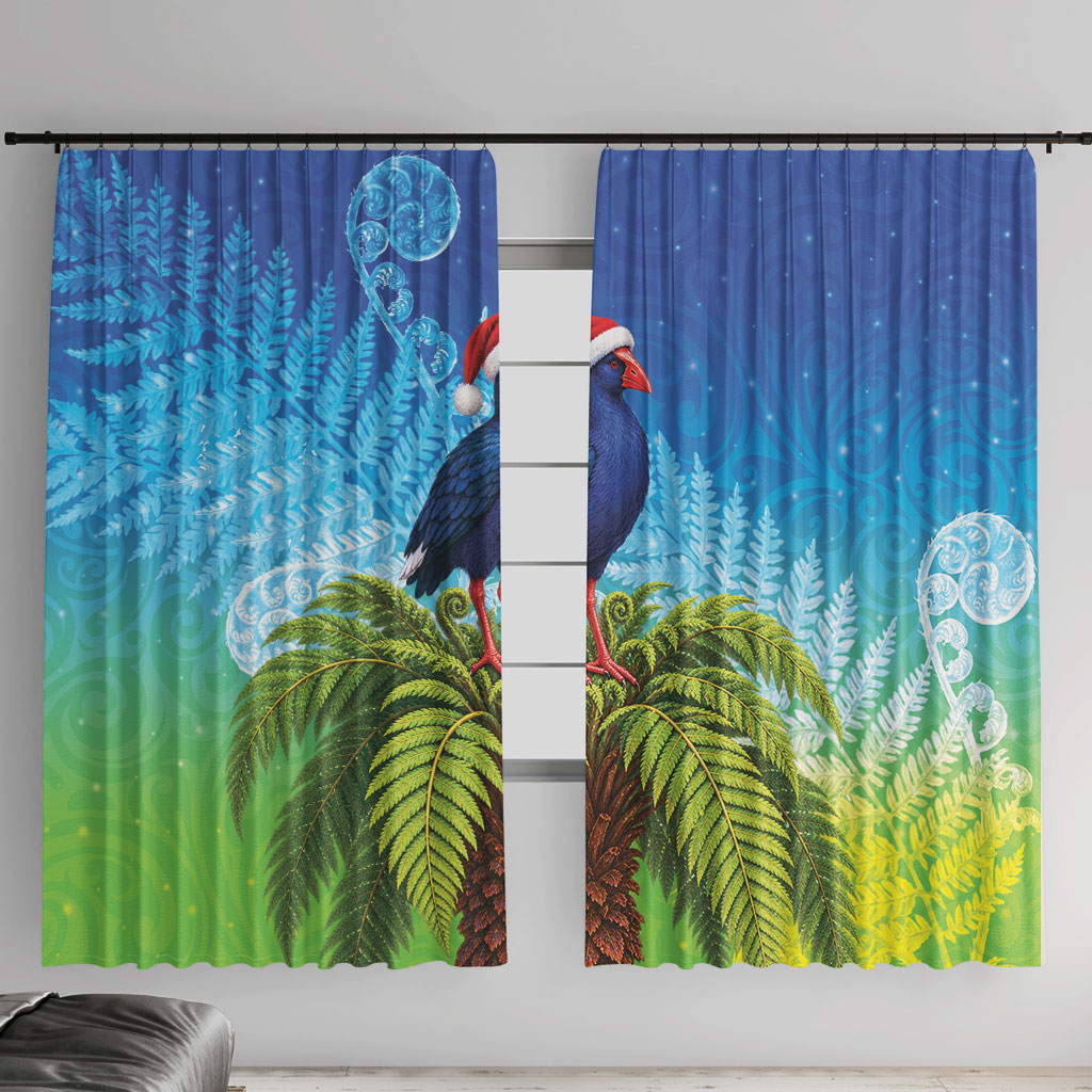 New Zealand Christmas Window Curtain Pukeko With Ponga Tree Silver Fern