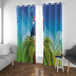 New Zealand Christmas Window Curtain Pukeko With Ponga Tree Silver Fern