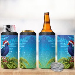 New Zealand Christmas 4 in 1 Can Cooler Tumbler Pukeko With Ponga Tree Silver Fern