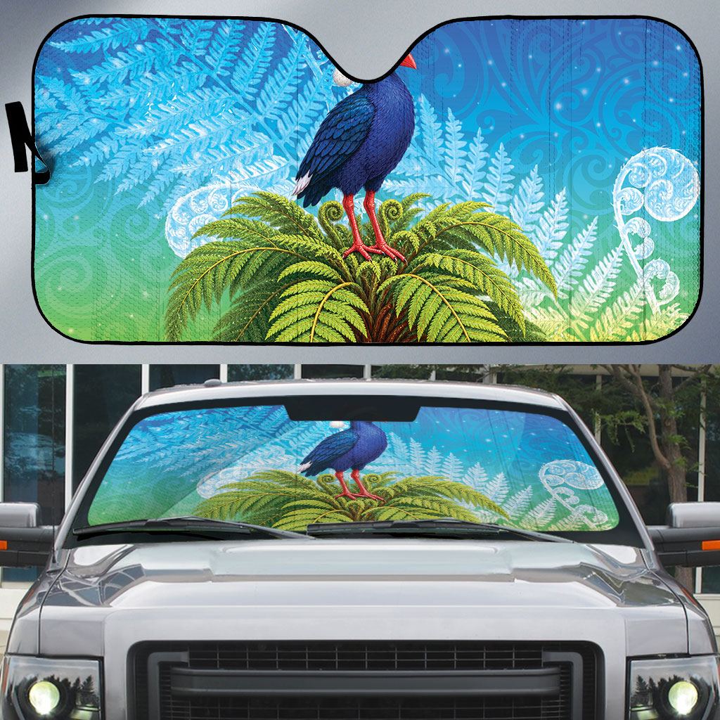 New Zealand Christmas Auto Sun Shade Pukeko With Ponga Tree Silver Fern