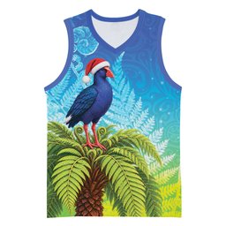New Zealand Christmas Basketball Jersey Pukeko With Ponga Tree Silver Fern