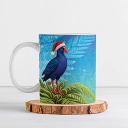 New Zealand Christmas Ceramic Mug Pukeko With Ponga Tree Silver Fern