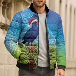 New Zealand Christmas Bomber Puffer Jacket Pukeko With Ponga Tree Silver Fern